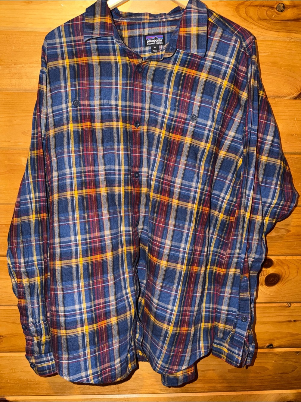 Patagonia Organic Cotton Flannel Shirt Men's XL Navy Plaid Button Up